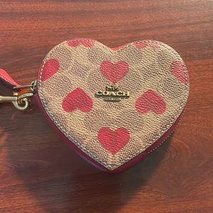 Coach Tan/Red Heart Coin Purse, NWOT